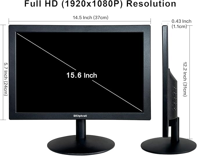 SKitphrati 15.6 Inch Small PC Monitor, FHD VA 1080P Desktop Display with 1920x1080 99% sRGB HDMI VGA Ports, VESA Mounting, LED Monitor for PC, Laptop and Computer, Black