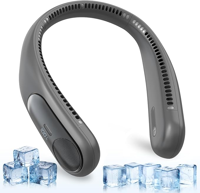 Portable Neck Fan,Personal Wearable Bladeless Fan,LED Display,4-Speeds,6000mAh USB Rechargeable,360° Strong Cooling Wind,Hands Free,White Elephant Gift,Christmas Gifts for Men Women (Dark grey)