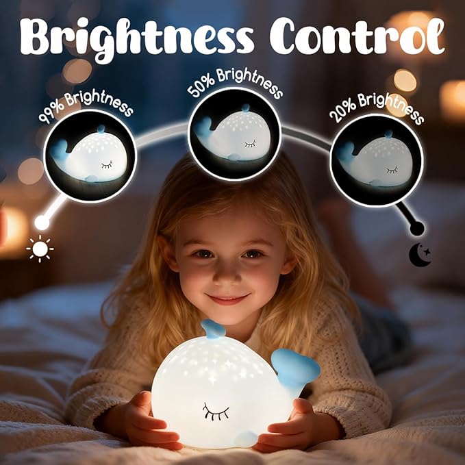 LEDHOLYT Cute Night Light Gifts for Kids, 7 Colors Blue Whale Toys Cute Lamp,Soft Silicone Baby Night Light,Silicone Whale Rechargeable Nightlight for Kid Kawaii Room Decor