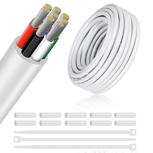 22 Gauge 8 Conductor Electrical Wire, 49.2FT Low Voltage 22/8 Tinned Copper Stranded 8 Wire Cable, 22 AWG White Flexible Extension Power Cord for Sprinkler, Thermostat, Speaker, Irrigation, Automotive