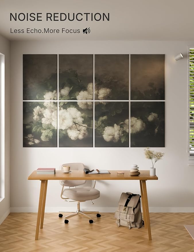Wall Art Acoustic Panels,70''×47''Sound Absorbing Panels-8-Pack with 60 Adhesive Tabs, Panels for Living Room and Recording Studio, Offices-Stilleven met gitaar en rozen