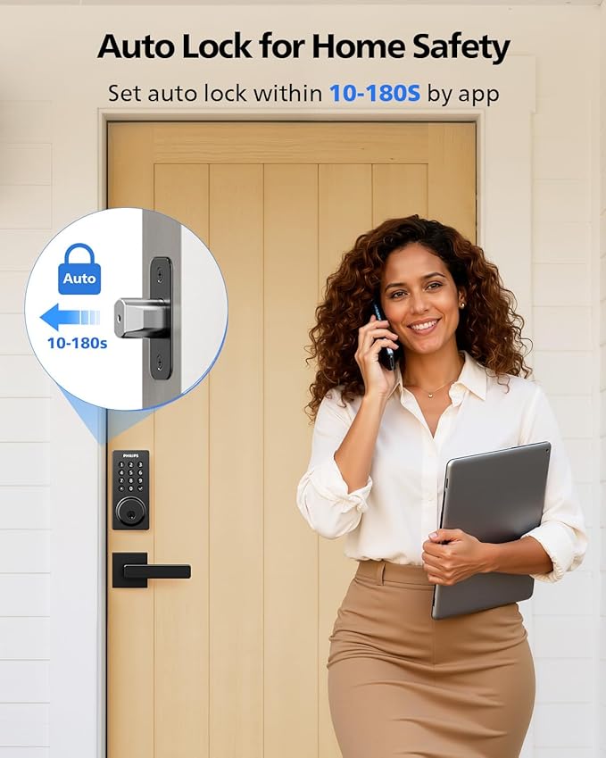 Philips Wi-Fi Smart Door Lock, Keyless Entry Door Lock with App Control,Fingerprint ID,Auto Lock,Keypad Deadbolt with Wi-Fi Bridge Adaptor,Smart Locks for Front Door-Satin Nickel