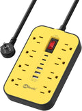 Power Strip with USB, Surge Protector Flat Plug with 8 Widely Spaced Outlets and 6 USB Ports, 14 Gauge Heavy Duty Extension Cord 6 FT, High Wattage for Workbench, Workshop, Kitchen, Garage Must Have