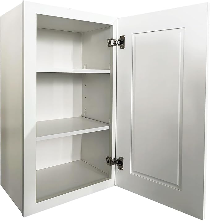 Wall Kitchen Cabinets, RTA Cabinets, White Shaker Cabinet, Wall Mounted, RTA Upper Cabinet, Modern for Kitchen and Bathroom with Door, 15" W x 30" H x 12" D