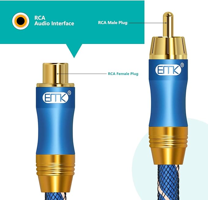 Coaxial Extension Cable(6.6ft/2m) EMK Coaxial Male to Female Cable Gold Plated Copper Shell Heavy Duty Digital Coaxial Audio Cable Subwoofer Cable for Home Theater, HDTV, Amplifiers, Hi-Fi Systems