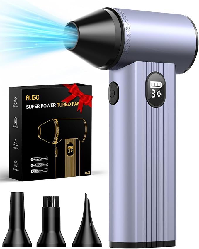 Compressed Air Duster with150,000RPM Brushless Motor, 8000mAh Battery, LED Light, 4-Gear Adjustable Electric Air Blower for Home, Car, Computer, Outdoor