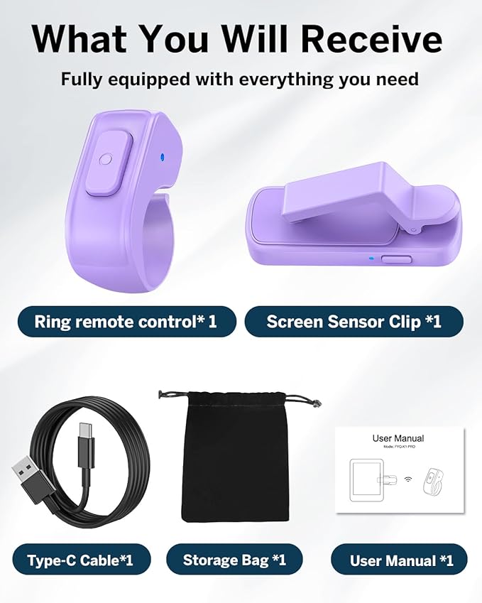 DATAFY [Case-Friendly] Remote Control Page Turner Ring for Kindle Paperwhite Oasis Scribe Kobo eReaders, Camera Camcorder Remote Controls, Page Turner Clicker for ipad iPhone Tablets with Storage Bag