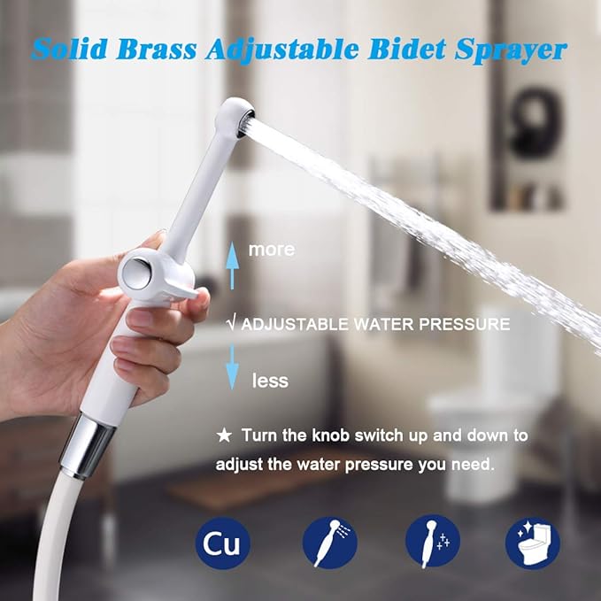 Handheld Bidet Toilet Sprayer, White Bidet Spray for Toilet, Cloth Diaper Sprayer with Backflow Preventer, Adjustable Water Jet Spray with 7.9" Long Wand