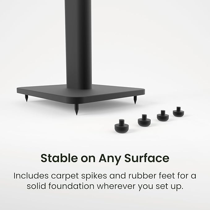 Kanto SPH Universal Height Adjustable Floor Speaker Stands for Bookshelf Speakers up to 30 lb (13.6 kg) | 24”-42” Height Adjustment | Internal Cable Management | Pair | Black