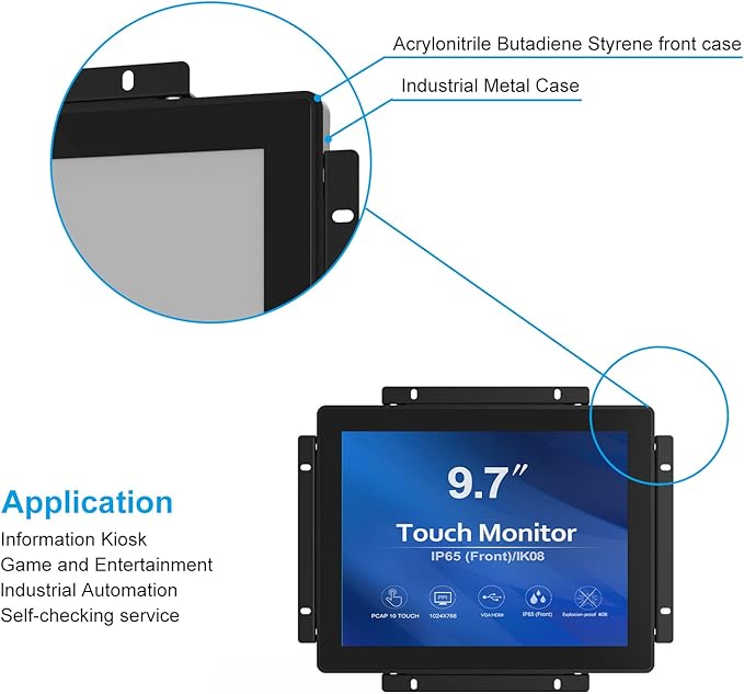 GreenTouch 9.7 Inch Open Frame 1024x768 PCAP Touch Screen Monitor, Embedded Touch LCD Display for Industrial