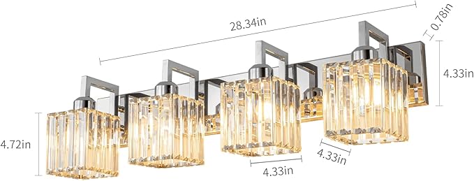 FDPBY Modern Bathroom Vanity Light 4-Lights Chrome Crystal Wall Lamp Bathroom Modern Crystal Vanity Lighting