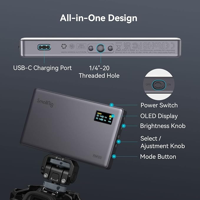 SmallRig RM120 RGB Video Light, 5000mAh 180 Minutes Portable Camera Light 7W - Image 3