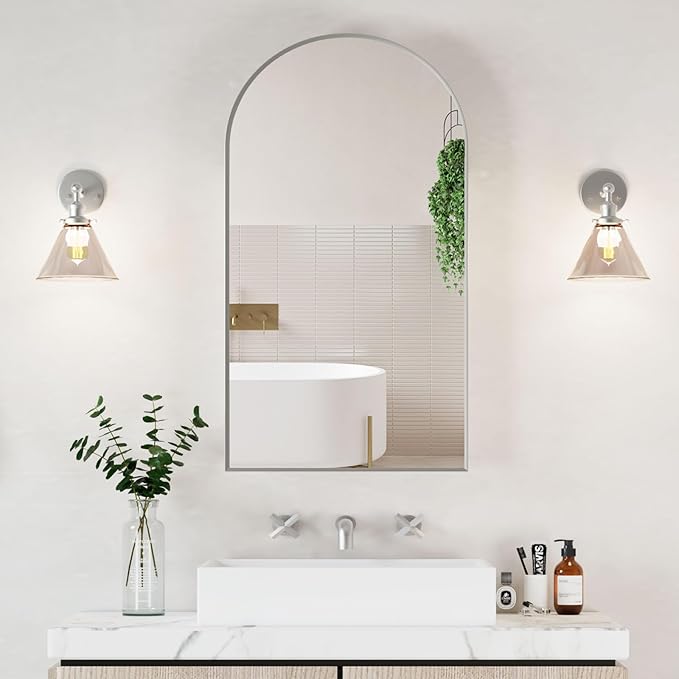 Arched Medicine Cabinets with Mirror,Medicine Cabinet for Bathroom, Arch Medicine Cabinet with Storage,Brushed Nickel Mirror Cabinet,Wall Mounted Only,20x36Inch