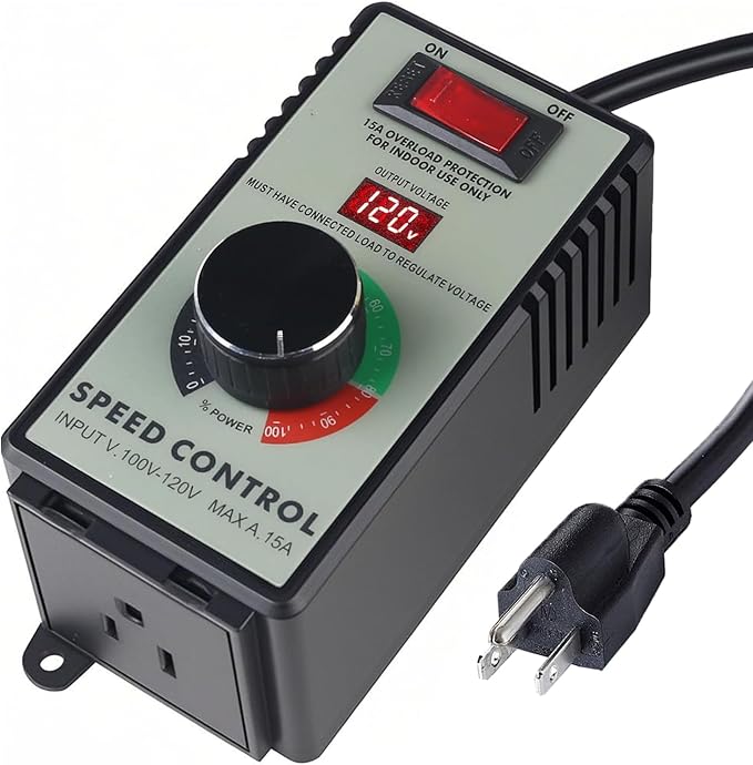 Cdmall AC Motor Speed Controller 120V 15A Max - Variable-Speed Controller & Fan Speed Control with Overload Protection and LED Display for Hydroponics Inline Duct Exhaust Ceiling Fans