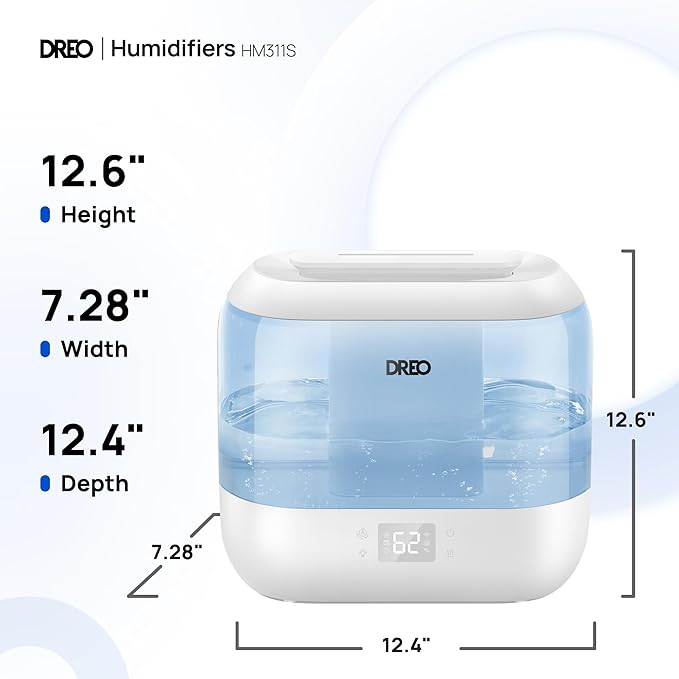 DREO Smart Humidifiers for Bedroom, Top Fill 4L Supersized Humidifier Large Room with 28 dB, 36H Runtime, Touch/APP/Voice Control, Nightlight, Cool Mist Humidifiers for Baby, Plants, Indoor, Blue
