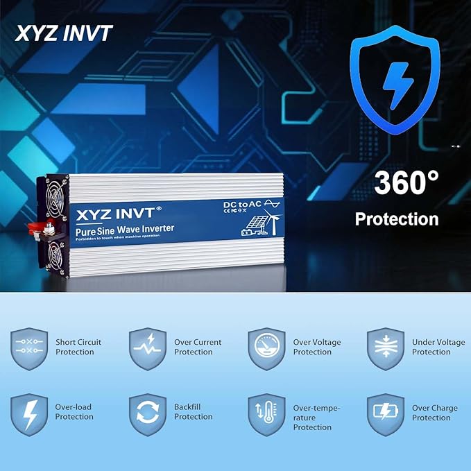 XYZ INVT 3500W Pure Sine Wave Inverter 48V to 120V AC, 7000W Peak Power - Portable Power Converter for Solar System, Off-Grid Home, RV, Truck & Camping