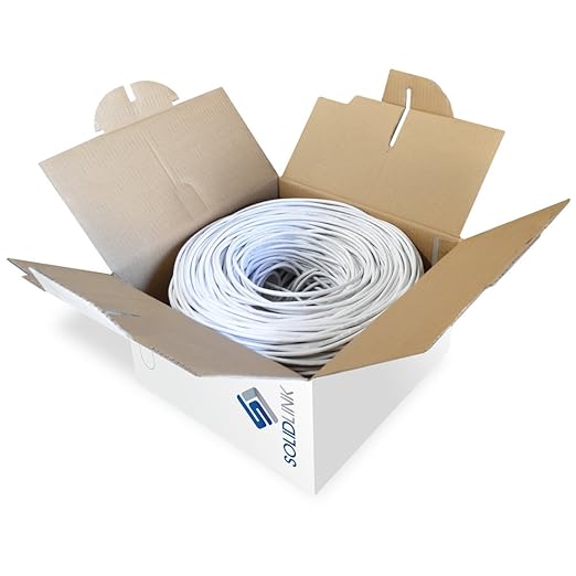 SolidLink CAT5e Ethernet Cable 1000ft – 24AWG Solid CCA UTP Unshielded CAT 5e, High Speed Lan Network, RJ45 Cable, Easy Pull Box Ethernet Cord (White)