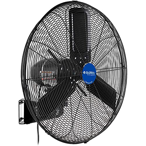 Global Industrial 24" Outdoor-Rated Oscillating Wall-Mount Fan, 2 Speeds, 7700 CFM, 3/10 HP, Black Powder Coat Finish, For Commercial & Industrial Use