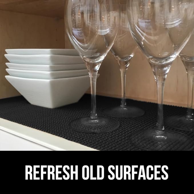 GORILLA GRIP powerGRIP Drawer Shelf and Cabinet Liner, Thick Strong Hold, Non-Adhesive Liners Protect Kitchen Cabinets and Cupboard, Bathroom Drawers, Easy Install, Breathable Mat, 20" x30', Black