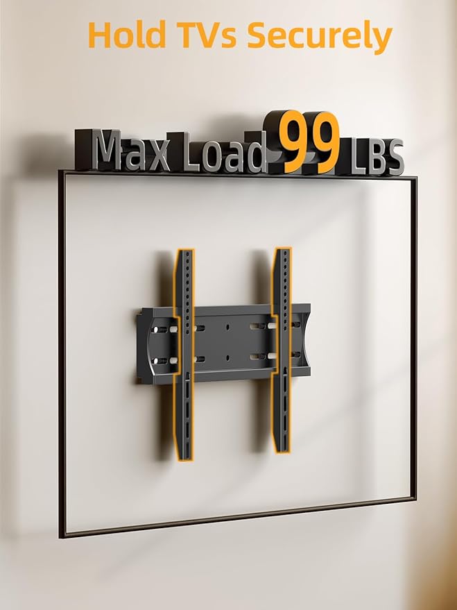 IWORKBOARD 43 50 55 inch Fixed Low Profile TV Wall Mount for 24-65 inch LED/LCD & Flat/Curved TVs, Universal Wall Mount Bracket with Safe Lock, Max VESA 400x400mm, up to 99Lbs & 16 '' Stud