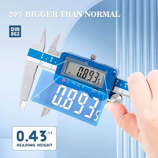 Dasqua 8”/200mm Digital Caliper, Stainless Steel Precision Measuring Tool with Advanced Dual Chip, Large LCD, Resolution 0.0005”/0.01mm, Accuracy ±0.001”/0.02mm