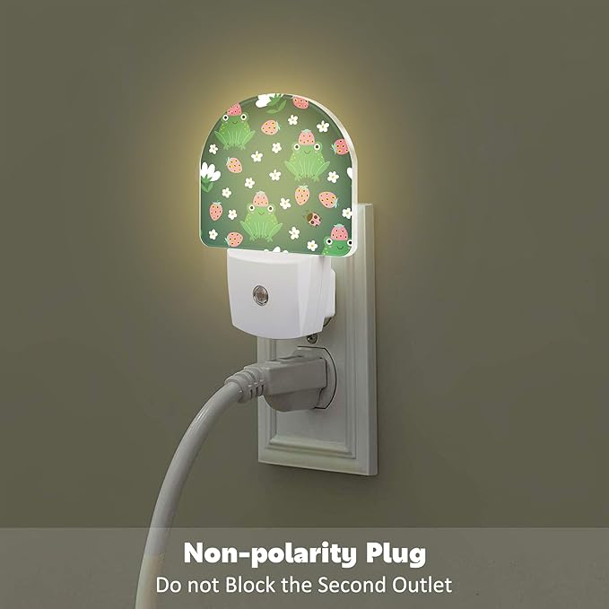 sndheke Strawberry Frogs with Daisies Flowers Night Light Plug into Wall,Cute Childish Frog Dusk to Dawn Night Light Plug in,0.5w Energy Saving NightLight for Kids Boys Girls Home Decor