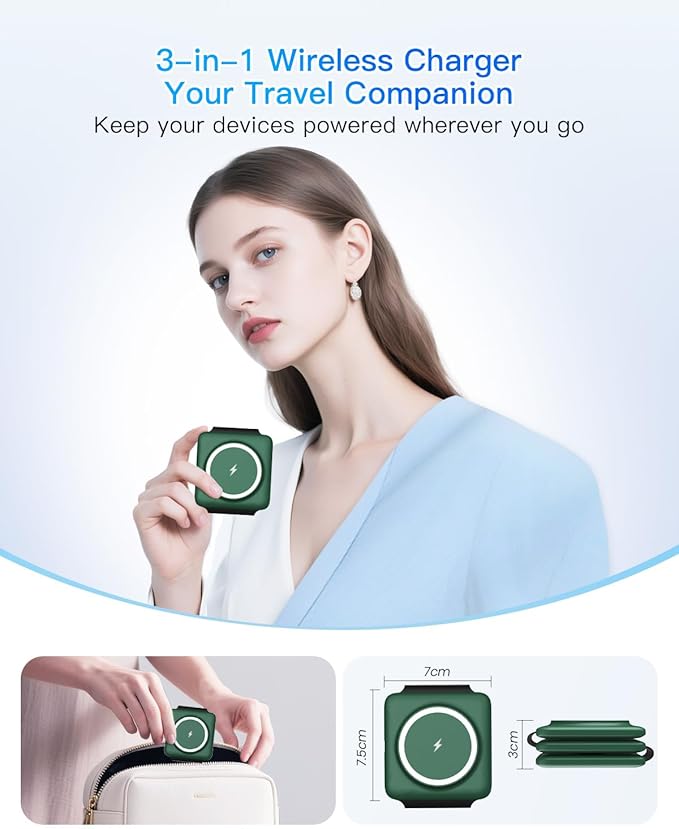Iseyyox 3 in 1 Wireless Charger for iPhone - Foldable Charging Station Travel Charging Dock Compatible with iPhone 16 15 14 13 12 Pro Max Plus Watch & Airpods