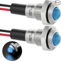 ZGSZJHF UL Listed Mini Indicator Light 8mm 0.31" Waterproof IP67 110V-120V Domed Sphere High Head Metal 304-Stainless Steel LED Lamp Pilot Light with 140mm Wire