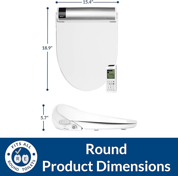 Bio Bidet BB2000 Electric Bidet Toilet Seat, Warm Water with Air Dryer, Heated Seat with Sensor and Slow Close Lid, Night Light, Remote Control, Round, White