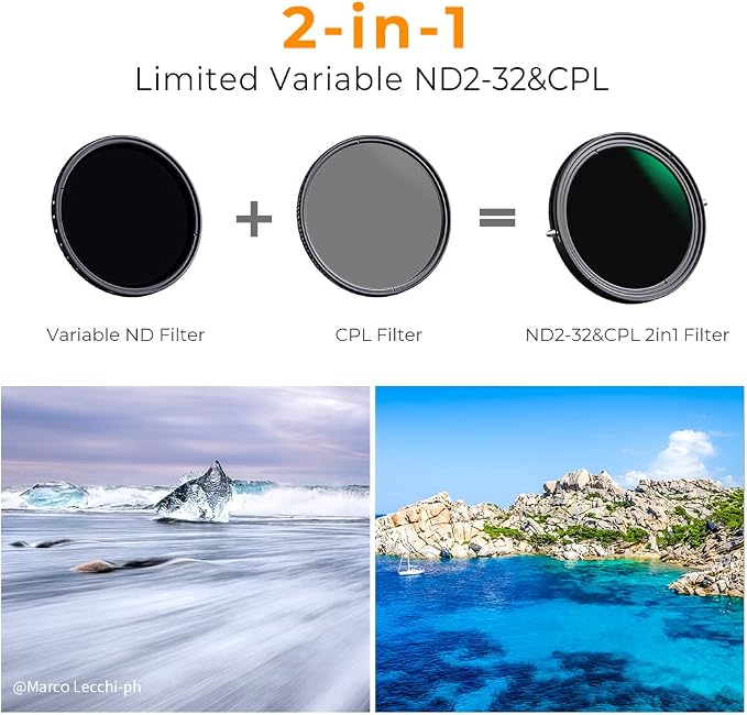 K&F CONCEPT 37mm Variable Fader ND2-ND32 ND Filter and CPL Circular Polarizing - Image 2