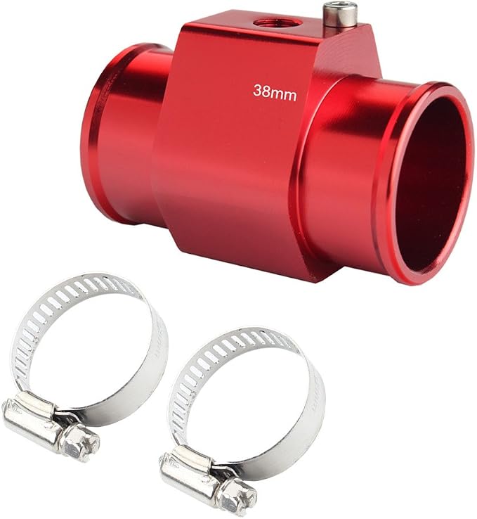 Dewhel Aluminum Red Water Temp Meter Temperature Gauge Joint Pipe Radiator - Image 2