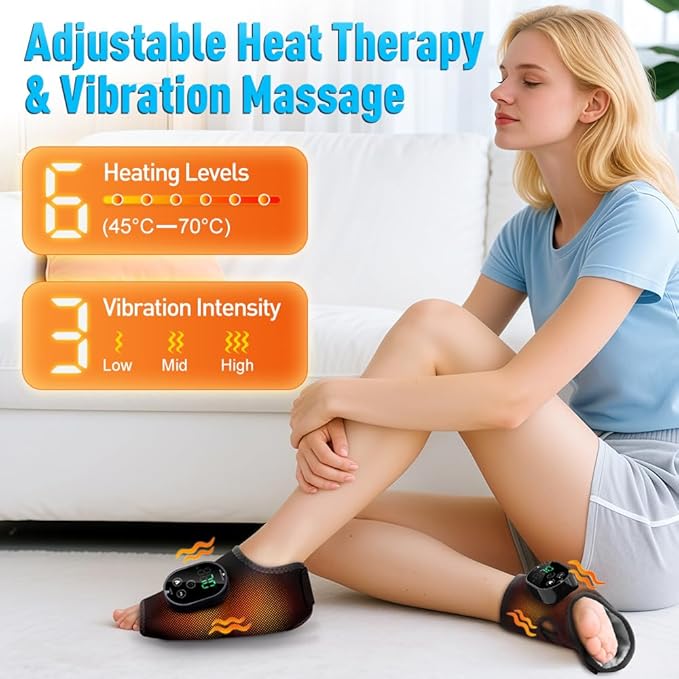 2-Pack Cordless Foot Massager for Neuropathy, Foot and Ankle Massager, Ankle Heating Pad with Massage, 6 Heat Levels & 3 Massage Modes with Timer (Black)