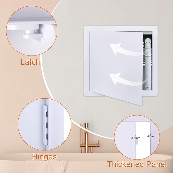 Suteck Plastic Access Panel for Drywall Ceiling 14 x 14 Inch Reinforced Plumbing Wall Access Doors Removable Hinged White 14 x 14