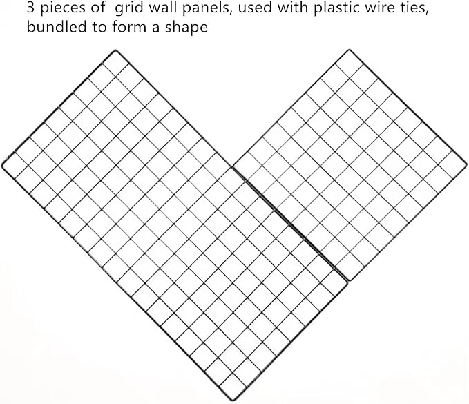 Feadily 6 Pack Metal Grid Panel, 13.8" x 13.8" Black Wire Grid Wall Organizer for Photos, Notes & Decor, Include 2 Hook Racks