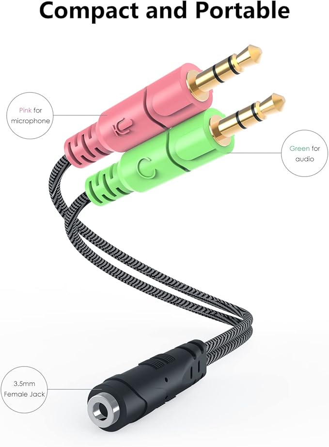 MillSO Headphone Splitter for Computer [2 Pack] CTIA 3.5mm TRRS Female to Dual TRS Male Mic Audio Jack Y Headset Splitter Adapter Cable for PC Laptop to Gaming Headset - 8inch/20cm