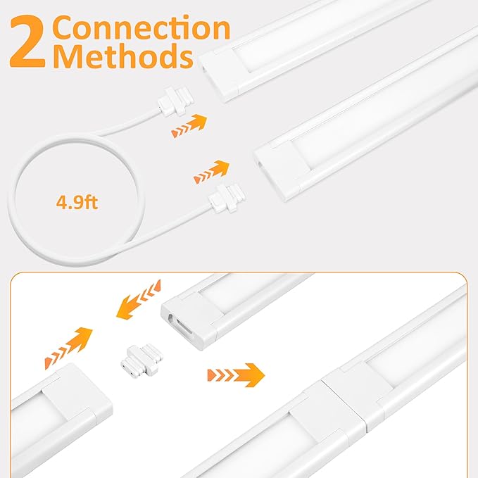 maylit Under Cabinet Lighting Plug in, 6Pcs 14 Inch Linkable Ultra Bright LED Light Bars, Renter Friendly Lamp, Wired 110V 120V Indoor Lights for Kitchen Cabinet, Counter, Workbench, Shelf, Warm White