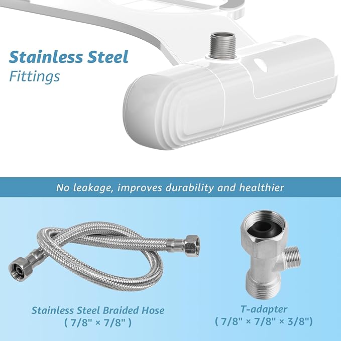 Ultra-Slim Bidet Attachment for Toilet, Non-Electric Dual Nozzle (Rear & Feminine Wash), Adjustable Fresh Cold Water Pressure, Stainless Steel Inlet, Easy to Install(Black & White)
