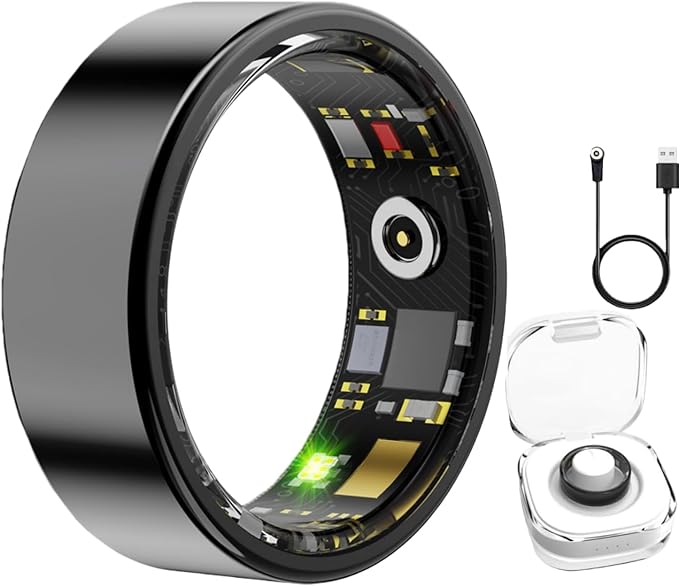 Smart Ring Health & Fitness Tracker for Men & Women, Heart Rate, SPO₂, Sleep & Activity Monitoring, IP68 Waterproof, Long Battery Life, Family Care Mode, No Subscription Fee (Black, 13)