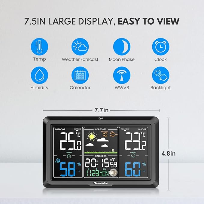Newentor Weather Station Wireless Indoor Outdoor, Indoor Outdoor Thermometer - Image 5