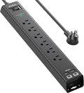 Flat Extension Cord, Addtam 5Ft Surge Protector Power Strip with 6 AC Outlets 4 USB, 1875W/15A, Wall Mount, Desk Charging Station for Office School College Dorm Room Essentials, ETL Listed