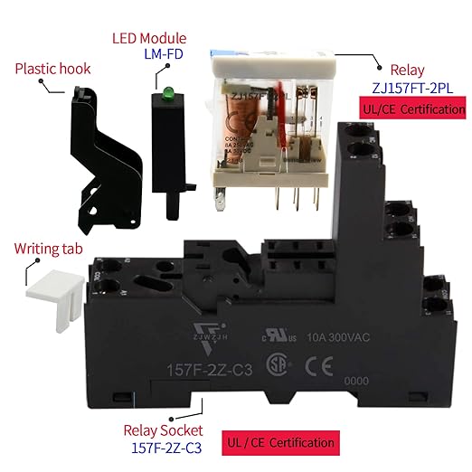 12 Pcs 8Amp Mini Relay Switch UL Listed DPDT with Test Button 24VDC 8Pin Socket Base with Indicator Light Relay Tester