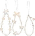 Ecally 3 Pcs Phone Charms Strap Camera Charm Strap Pearl Beaded Butterfly Bow by Ecally