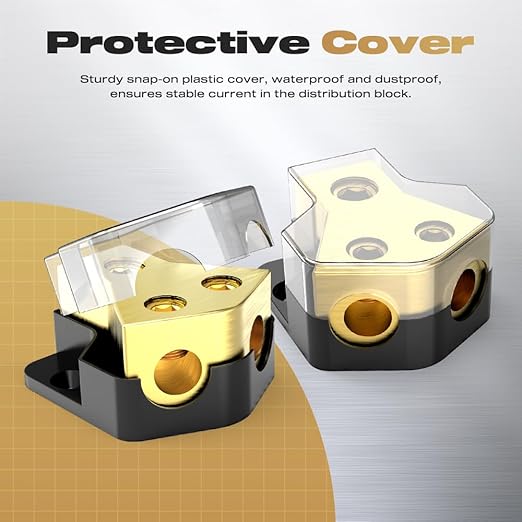 Distribution Block Car Audio, 2 Way Power Distribution Block 0/2/4 Gauge in 4/8/10 Gauge Out Amp Power Distribution Block Car Audio Splitter for Vehicles Boats