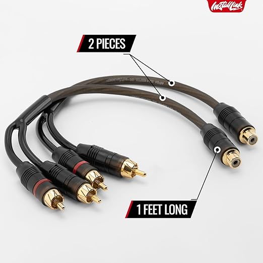 Install Link RCA Audio Cable for Subwoofer or Stereo Cable, Y Adapter 1-Female to 2-Male Splitter, 2pk