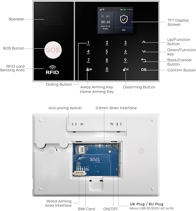 XUK Wireless 4G/GSM/Wi-Fi Security System for Home/Apartment, Smart Security Alarm with Door/Window Sensors, PIR Motion Detector, Compatible with Alexa/Google Home, Easy Installation (24pcs Set)