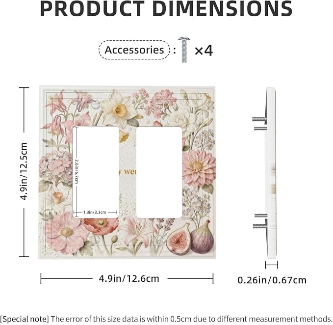 Bvtewkhz Floral Plant Watercolor Flowers 2 Gang Double Toggle Decorative Outlet Covers Light Switch Plate Electrical Receptacle Switchplate For Bathroom Kitchen Bedroom
