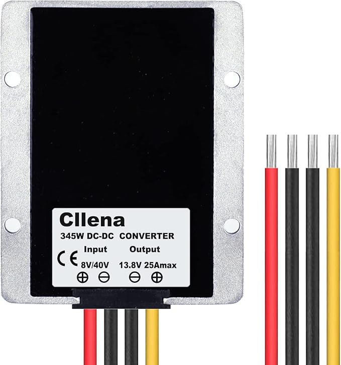 Cllena DC 8V-40V to 13.8V 25A Automatic Buck Boost Converter Step Down/Up Regulator Voltage Reducer Converter Waterproof Regulated DC Power Supply for Golf Cart Club Car LED Light