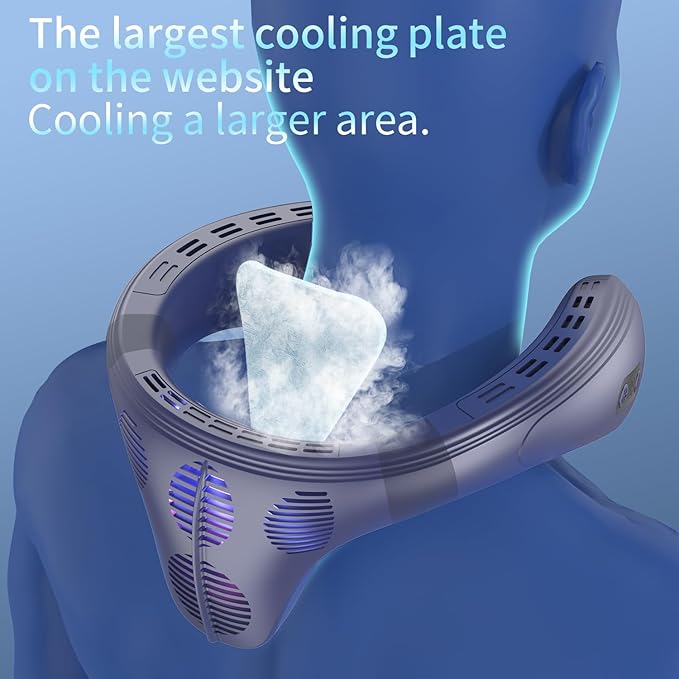 PluvoFan Neck Fan Back-Windy 6000mAh with Cooling Plate Bladeless Portable Thermo-Electric Cooler Rechargeable Camping Essentials for Women Men Outdoor Activities Gardening Walking the Dogs(Navy Blue)