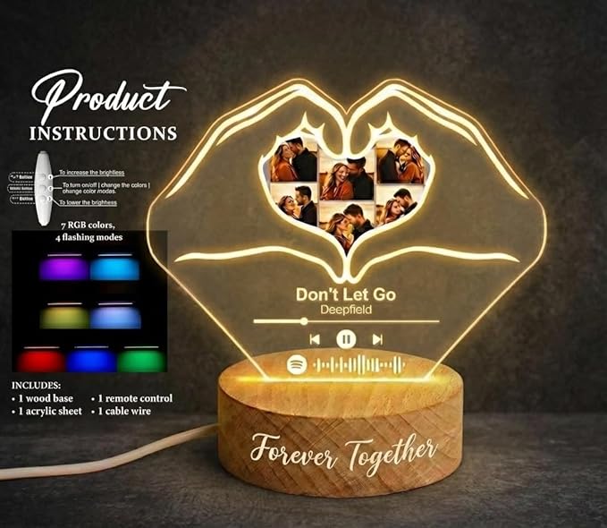 Personalized Spotify Plaque Night Light with Photo - Custom Acrylic Glass LED Lamp Frame - Romantic Valentines Day Gift for Him Her Boyfriend Girlfriend Husband Wife Couple (Modern, Art Deco, Rustic)