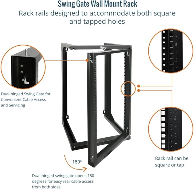 Tecmojo 18U Wall Mount Rack, Server Rack,Open Frame Server Rack,Network Rack for 19inch Computer/AV/Data/IT/Media Equipment,18inch Depth,16inch Apart Mounting Holes,Swing Gate,Square and Tapped Holes